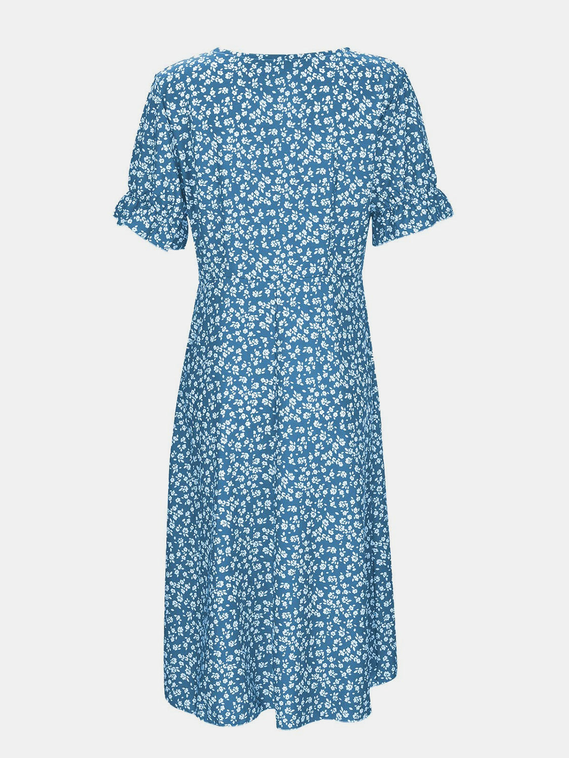 Printed Surplice Flounce Sleeve Midi Dress