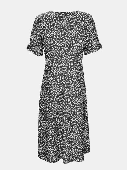 Printed Surplice Flounce Sleeve Midi Dress