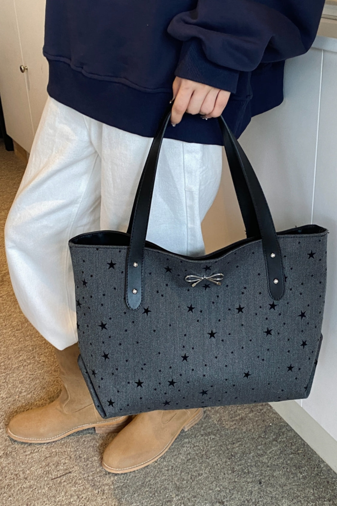 Polyester Bow Polka Dot Tote Bag - Danielle and Jason Baker LLC - Danielle Baker's Boutique