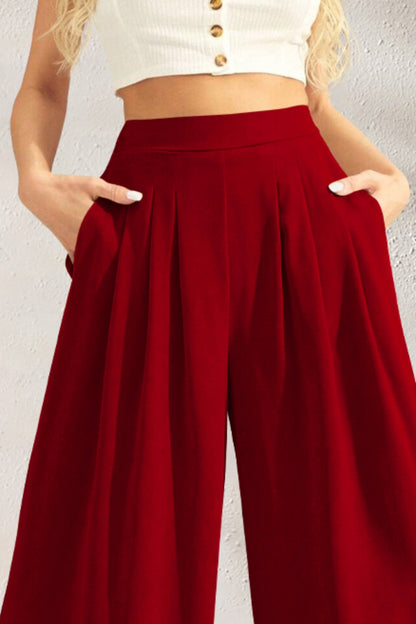 Pocketed High Waist Wide Leg Pants - Danielle and Jason Baker LLC - Danielle Baker's Boutique