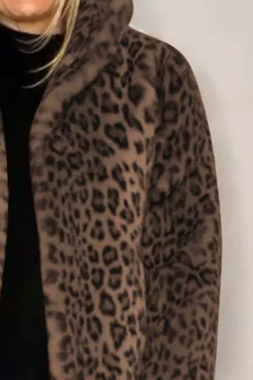 Leopard Furry Faux Fur Long Sleeve Coat