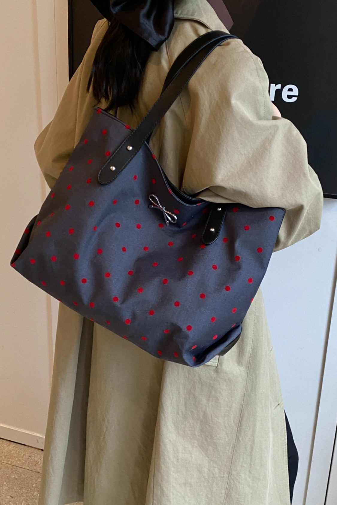 Polyester Bow Polka Dot Tote Bag - Danielle and Jason Baker LLC - Danielle Baker's Boutique