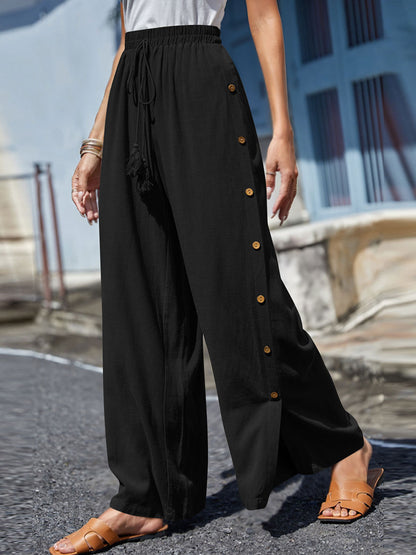 Full Size Tassel Wide Leg Pants - Danielle and Jason Baker LLC - Danielle Baker's Boutique