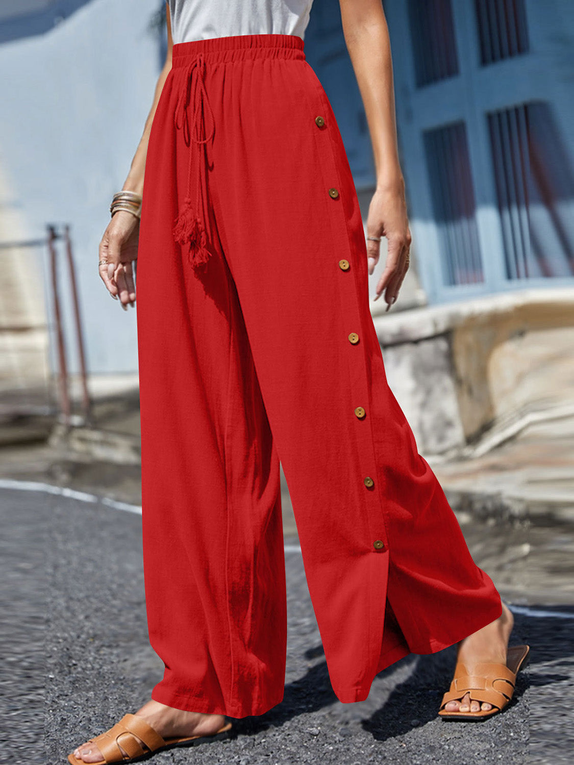 Full Size Tassel Wide Leg Pants - Danielle and Jason Baker LLC - Danielle Baker's Boutique