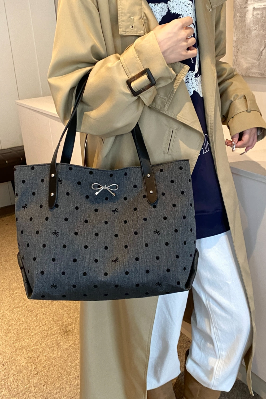 Polyester Bow Polka Dot Tote Bag - Danielle and Jason Baker LLC - Danielle Baker's Boutique