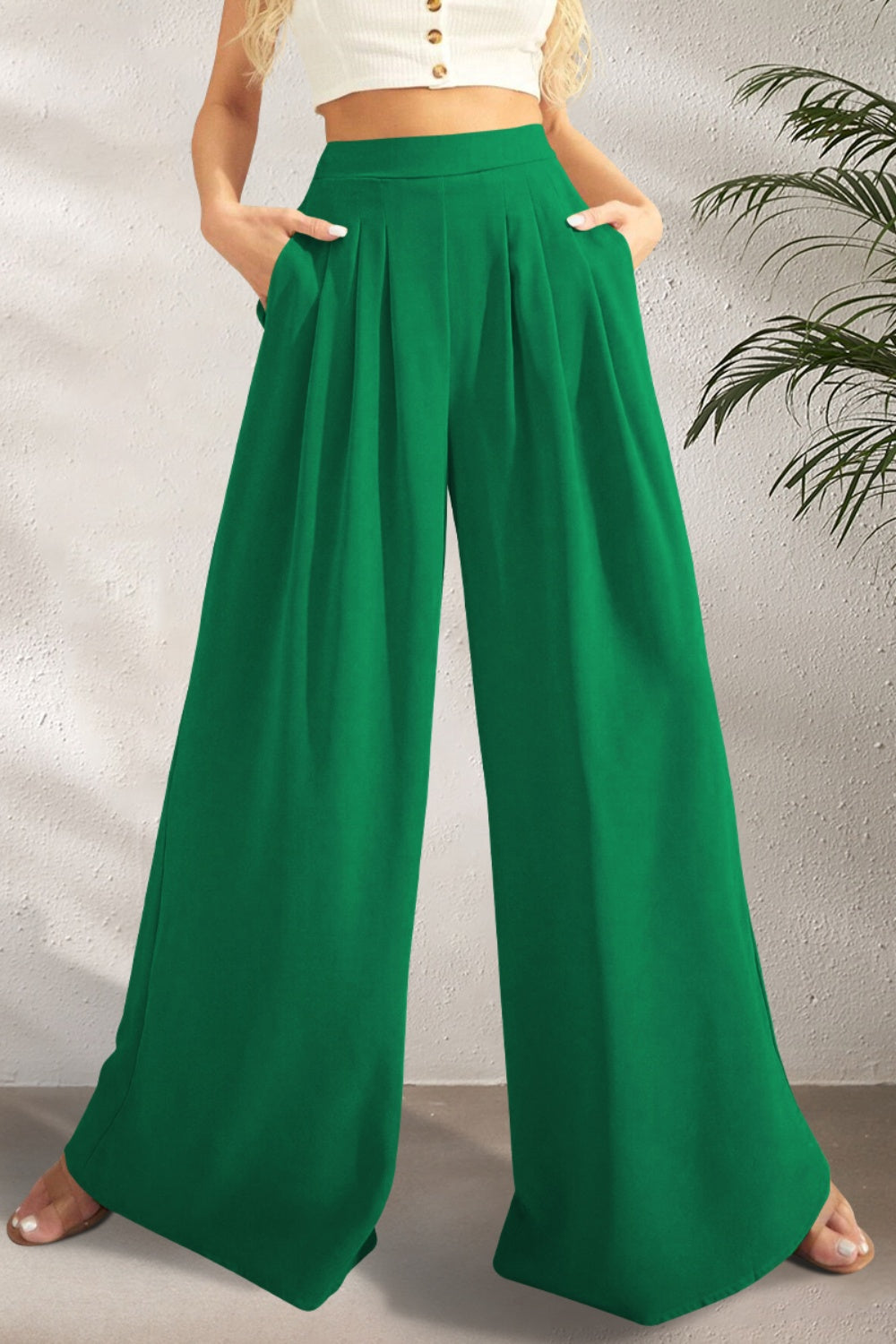 Pocketed High Waist Wide Leg Pants - Danielle and Jason Baker LLC - Danielle Baker's Boutique