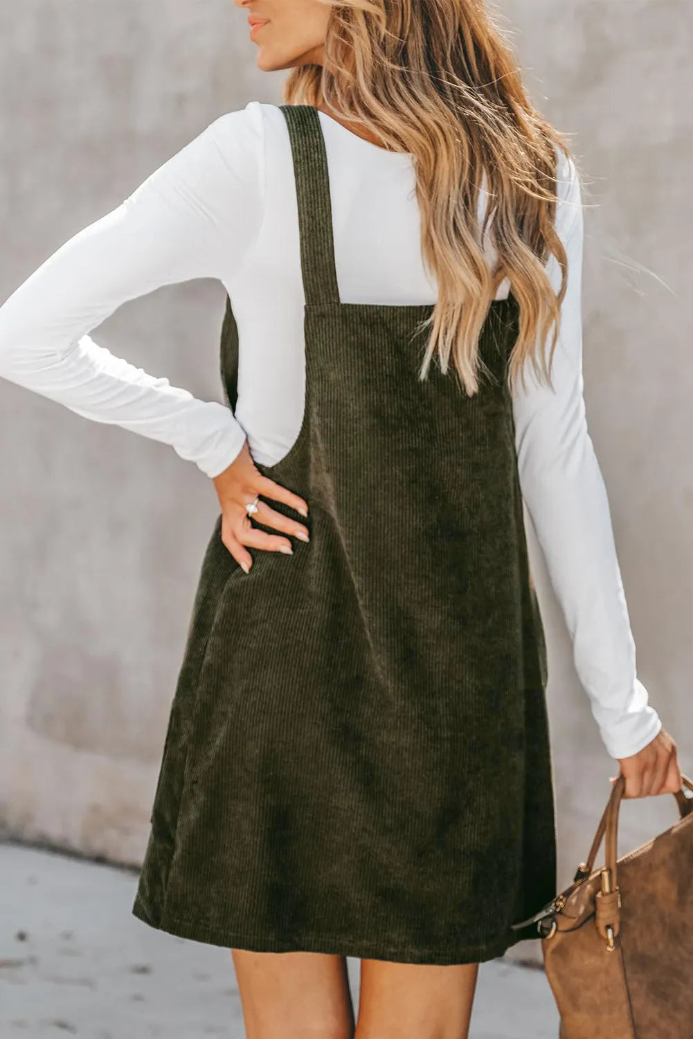 Corduroy Square Neck Wide Strap Overall Dress