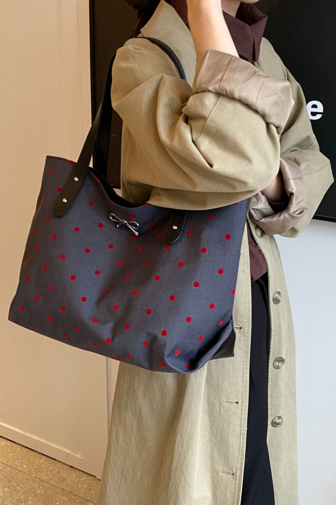 Polyester Bow Polka Dot Tote Bag - Danielle and Jason Baker LLC - Danielle Baker's Boutique