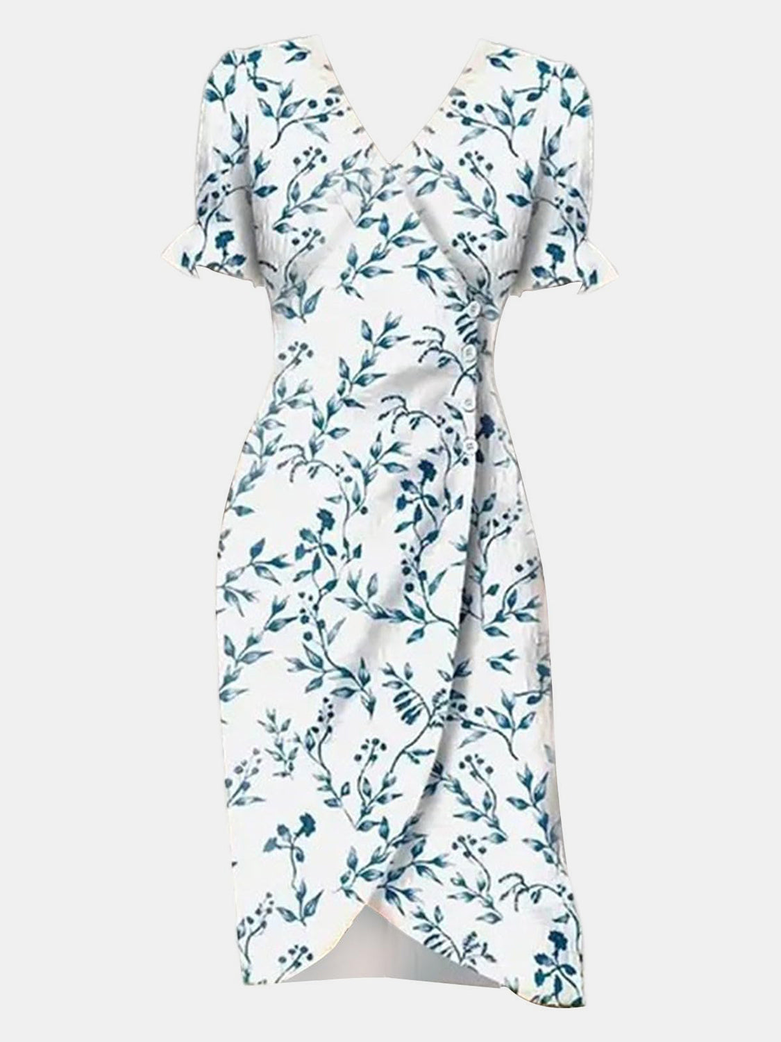 Printed Surplice Flounce Sleeve Midi Dress