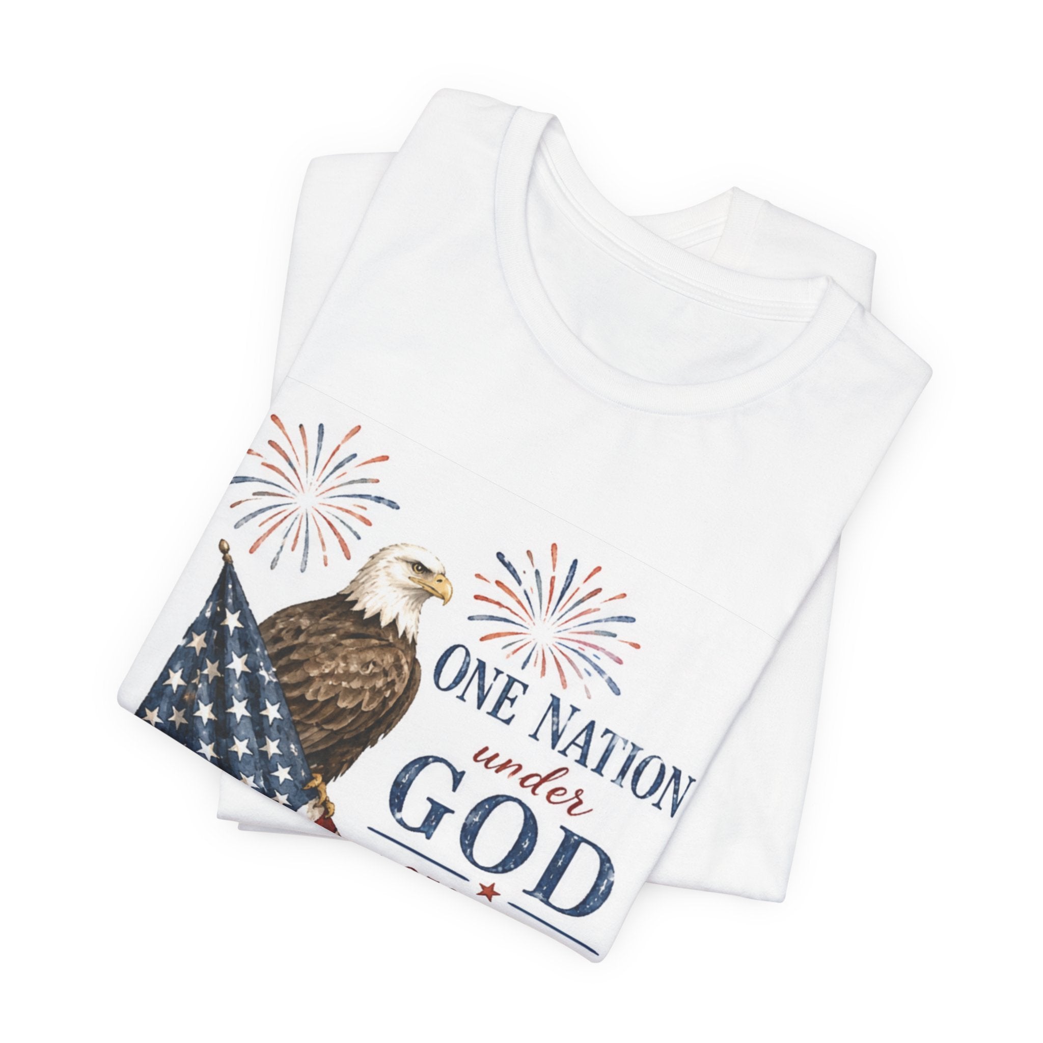 White t-shirt with eagle and "One Nation Under God" text.