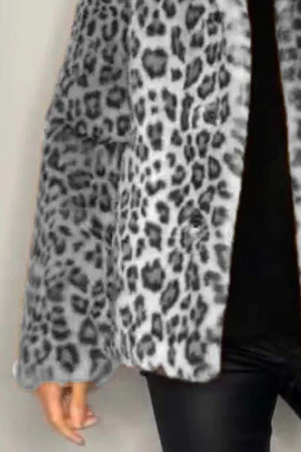 Leopard Furry Faux Fur Long Sleeve Coat