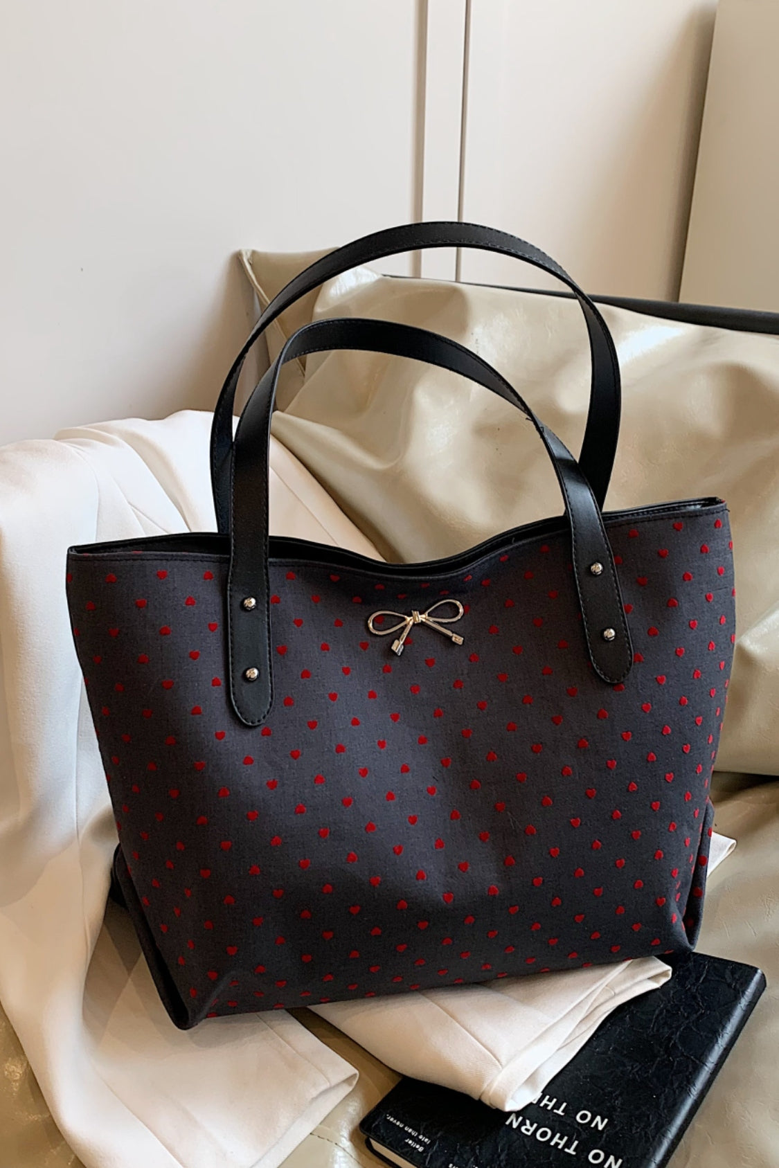 Polyester Bow Polka Dot Tote Bag - Danielle and Jason Baker LLC - Danielle Baker's Boutique