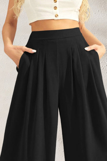 Pocketed High Waist Wide Leg Pants - Danielle and Jason Baker LLC - Danielle Baker's Boutique