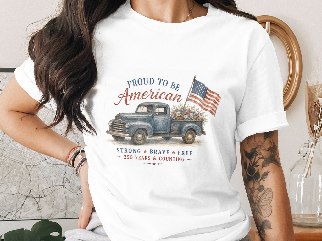 Vintage Americana Truck & Flag T-Shirt - 4th of July Vintage Tee