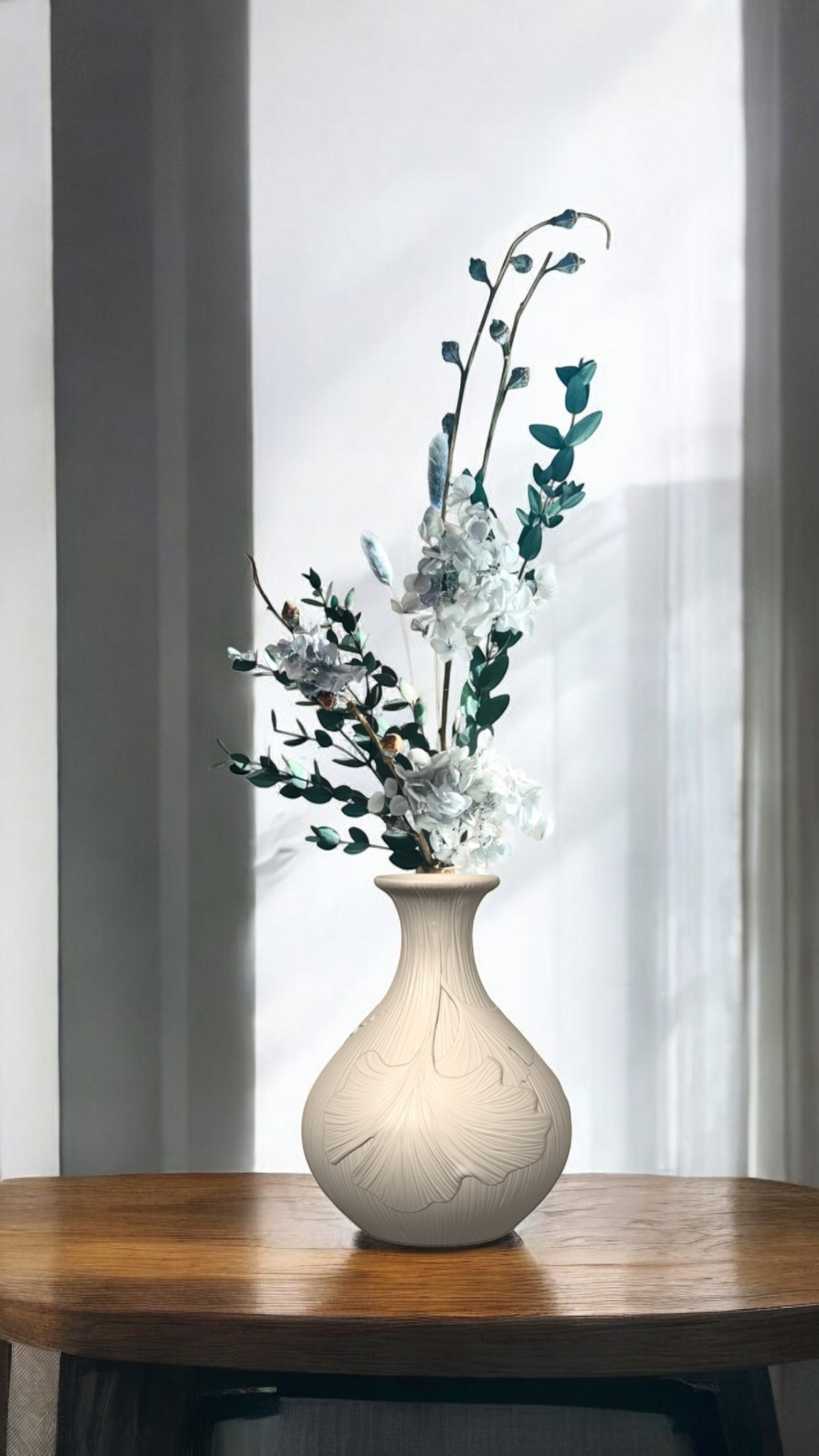 Timeless Ginkgo - Unique Decorative Vase for Home Decor - 3D Print Centerpiece- Used for Faux, Dried and Preserved Flowers & Plants