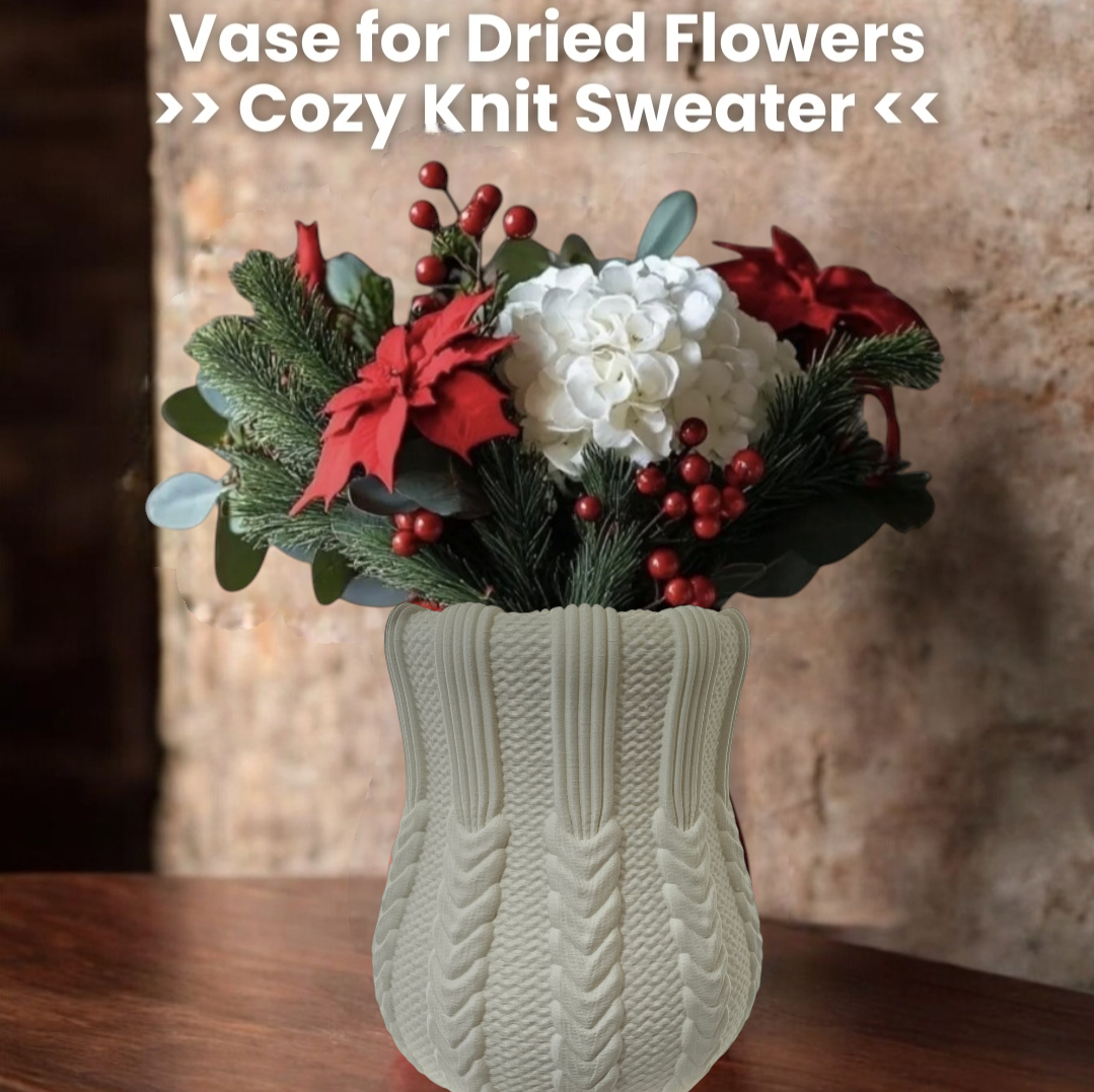 Cozy Knit Sweater - Unique Decorative Vase for Home Decor - 3D Print Centerpiece- Used for Faux, Dried and Preserved Flowers & Plants