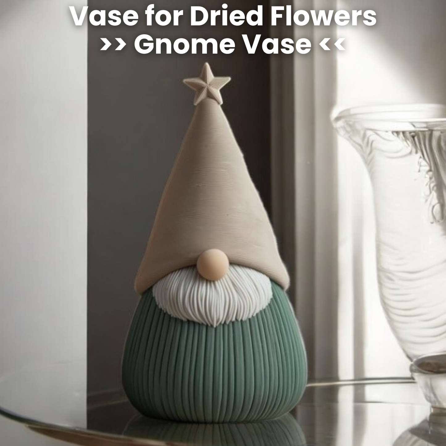 Gnome Vase - Unique Decorative Vase for Home Decor - 3D Print Centerpiece- Used for Faux, Dried and Preserved Flowers & Plants - Danielle and Jason Baker LLC - Danielle Baker's Boutique