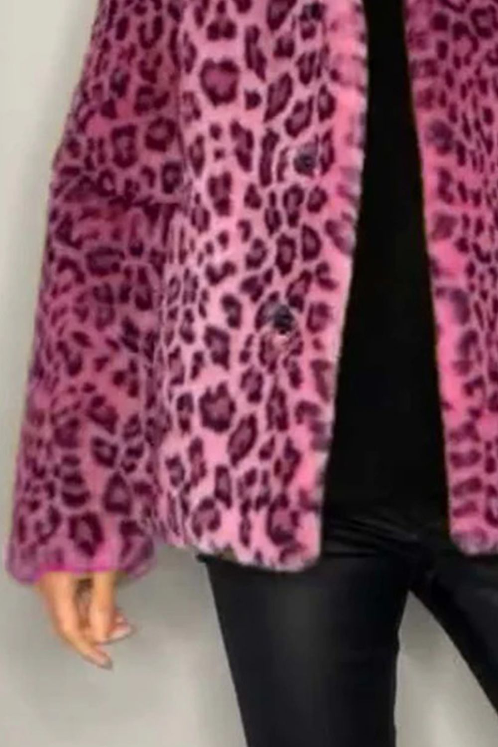 Leopard Furry Faux Fur Long Sleeve Coat