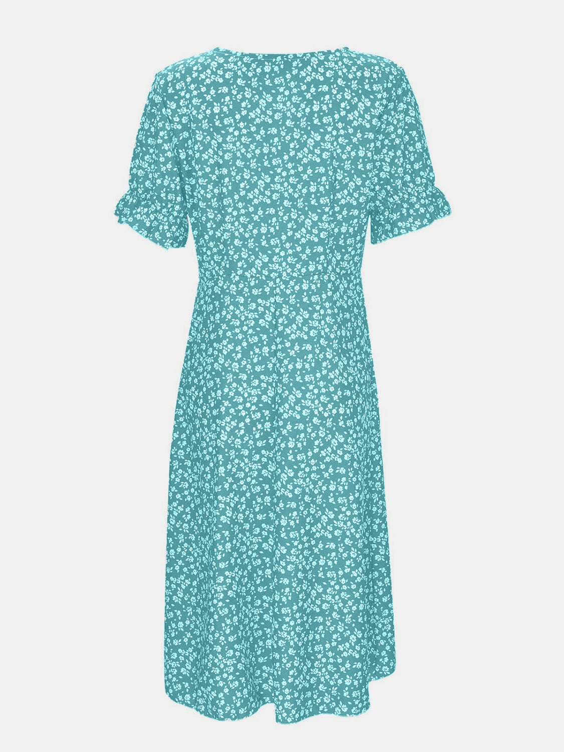 Printed Surplice Flounce Sleeve Midi Dress