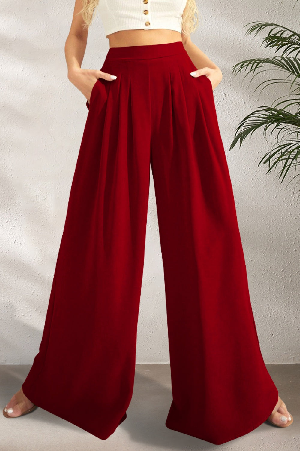 Pocketed High Waist Wide Leg Pants - Danielle and Jason Baker LLC - Danielle Baker's Boutique