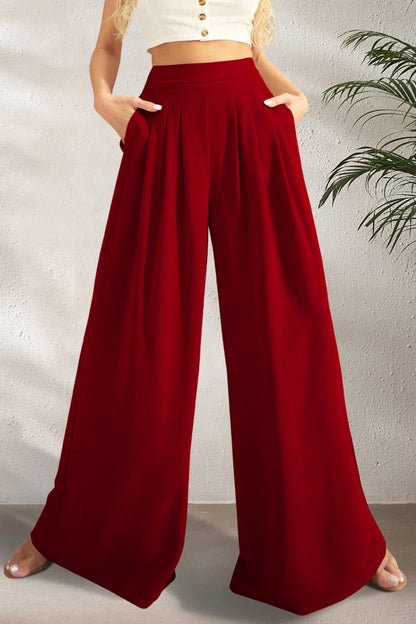 Pocketed High Waist Wide Leg Pants - Danielle and Jason Baker LLC - Danielle Baker's Boutique