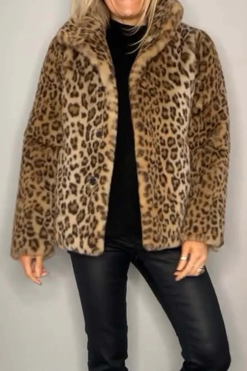 Leopard Furry Faux Fur Long Sleeve Coat