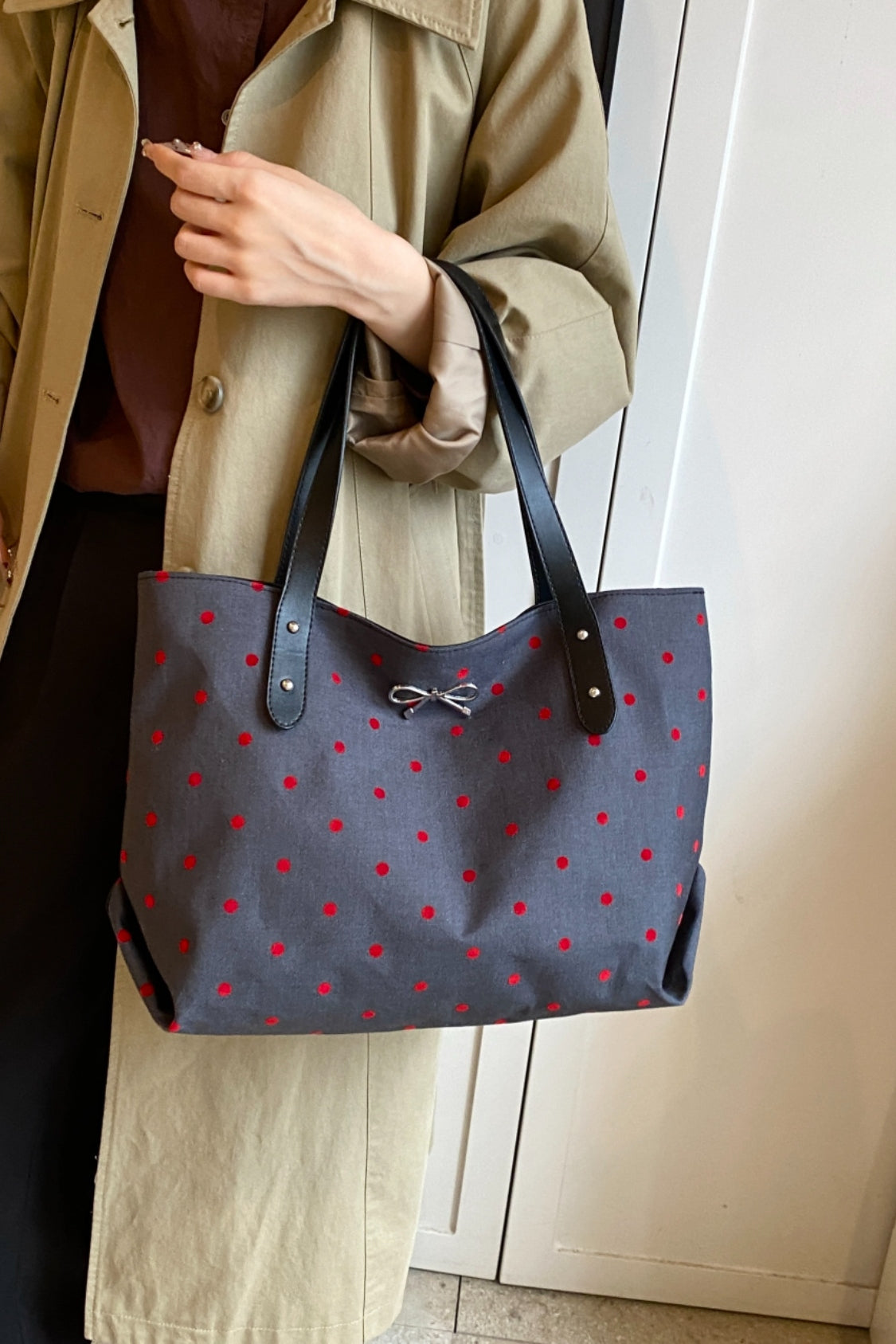 Polyester Bow Polka Dot Tote Bag - Danielle and Jason Baker LLC - Danielle Baker's Boutique