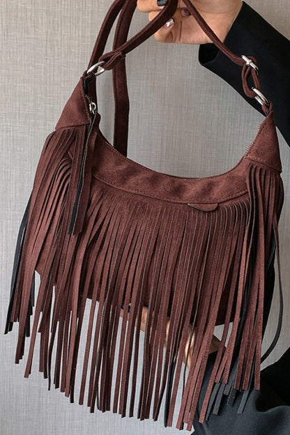 Suede Fringe Adjustable Strap Shoulder Bag