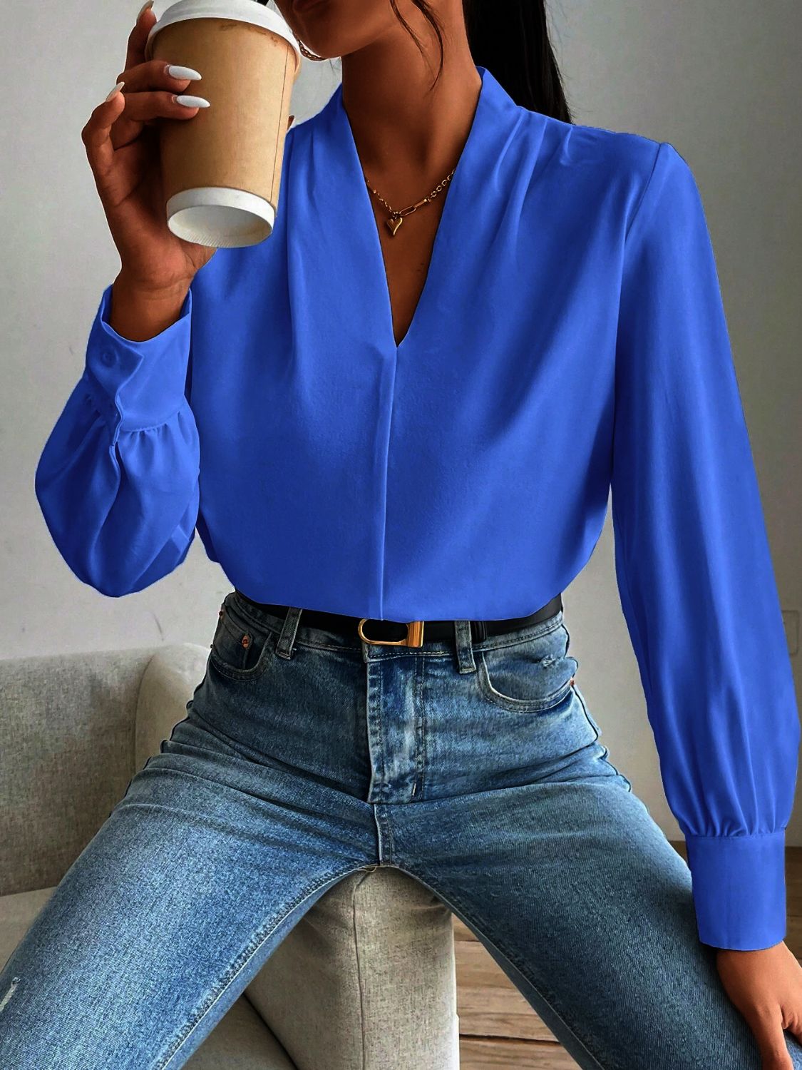 V Neck Long Sleeve Top