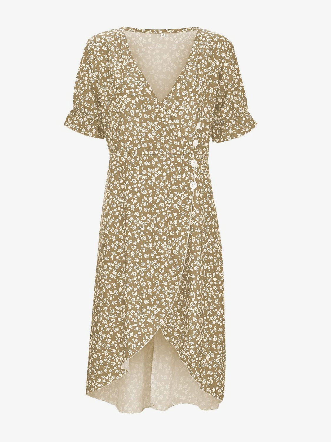 Printed Surplice Flounce Sleeve Midi Dress