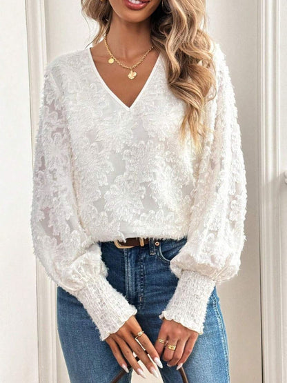 V-Neck Lantern Sleeve Blouse