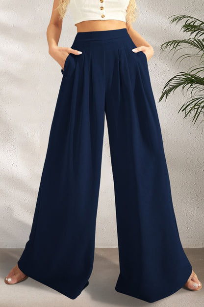 Pocketed High Waist Wide Leg Pants - Danielle and Jason Baker LLC - Danielle Baker's Boutique