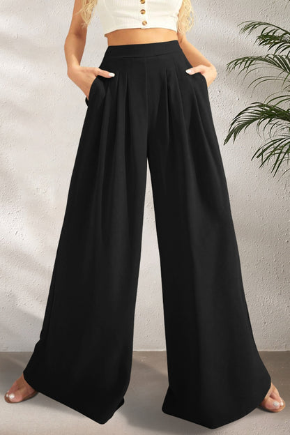 Pocketed High Waist Wide Leg Pants - Danielle and Jason Baker LLC - Danielle Baker's Boutique