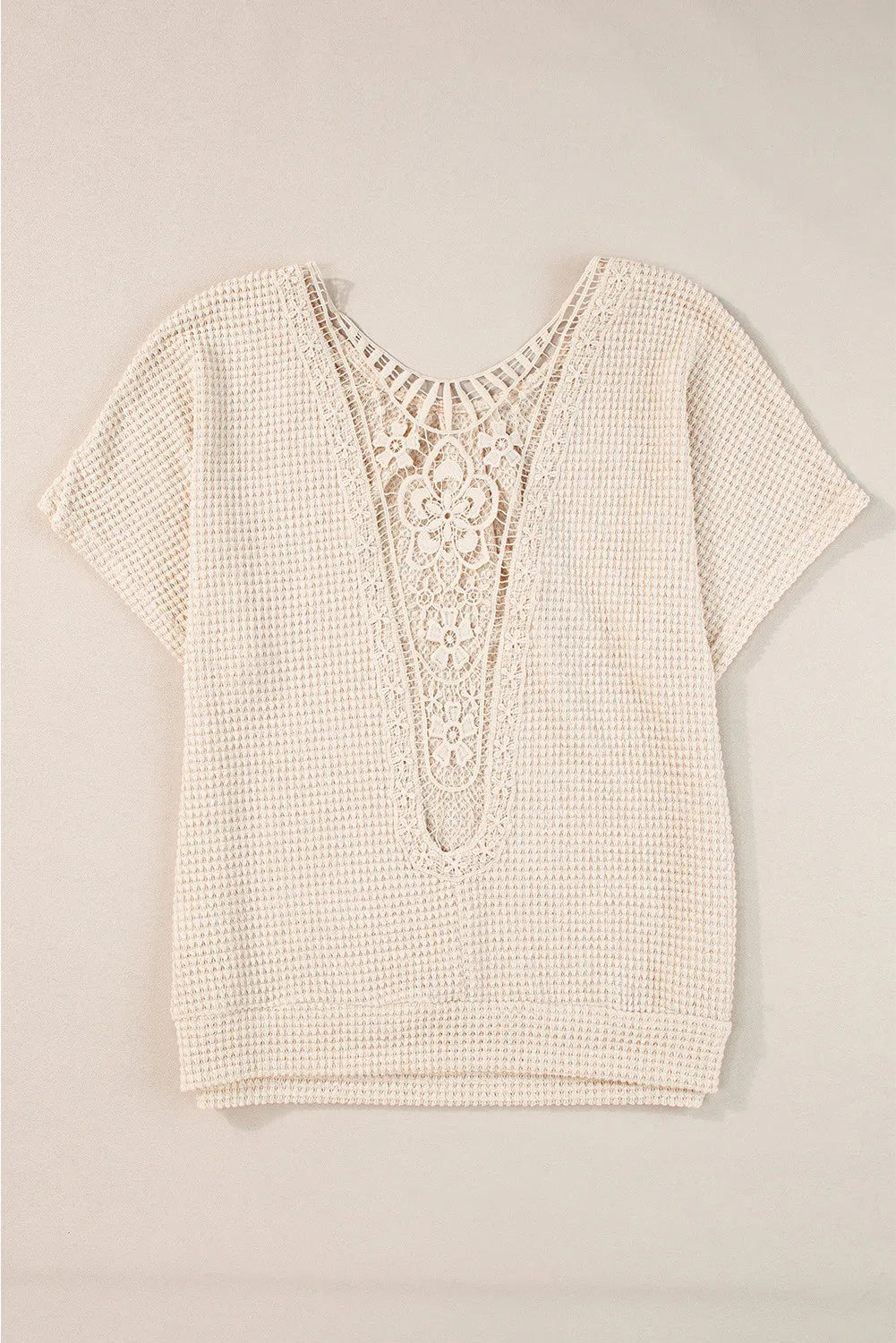 Textured Lace Round Neck Short Sleeve T-Shirt