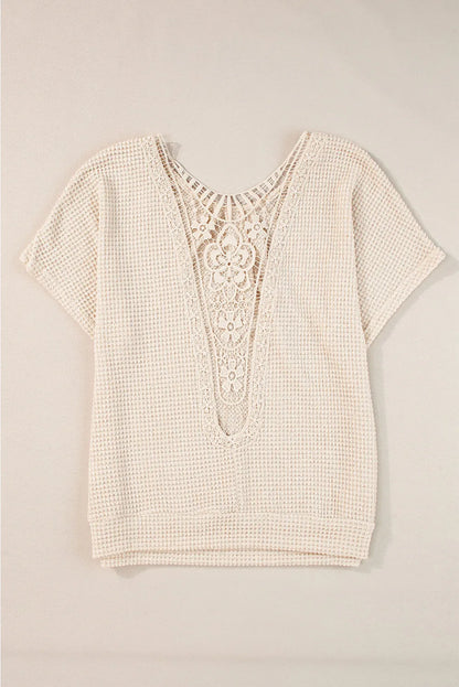 Textured Lace Round Neck Short Sleeve T-Shirt