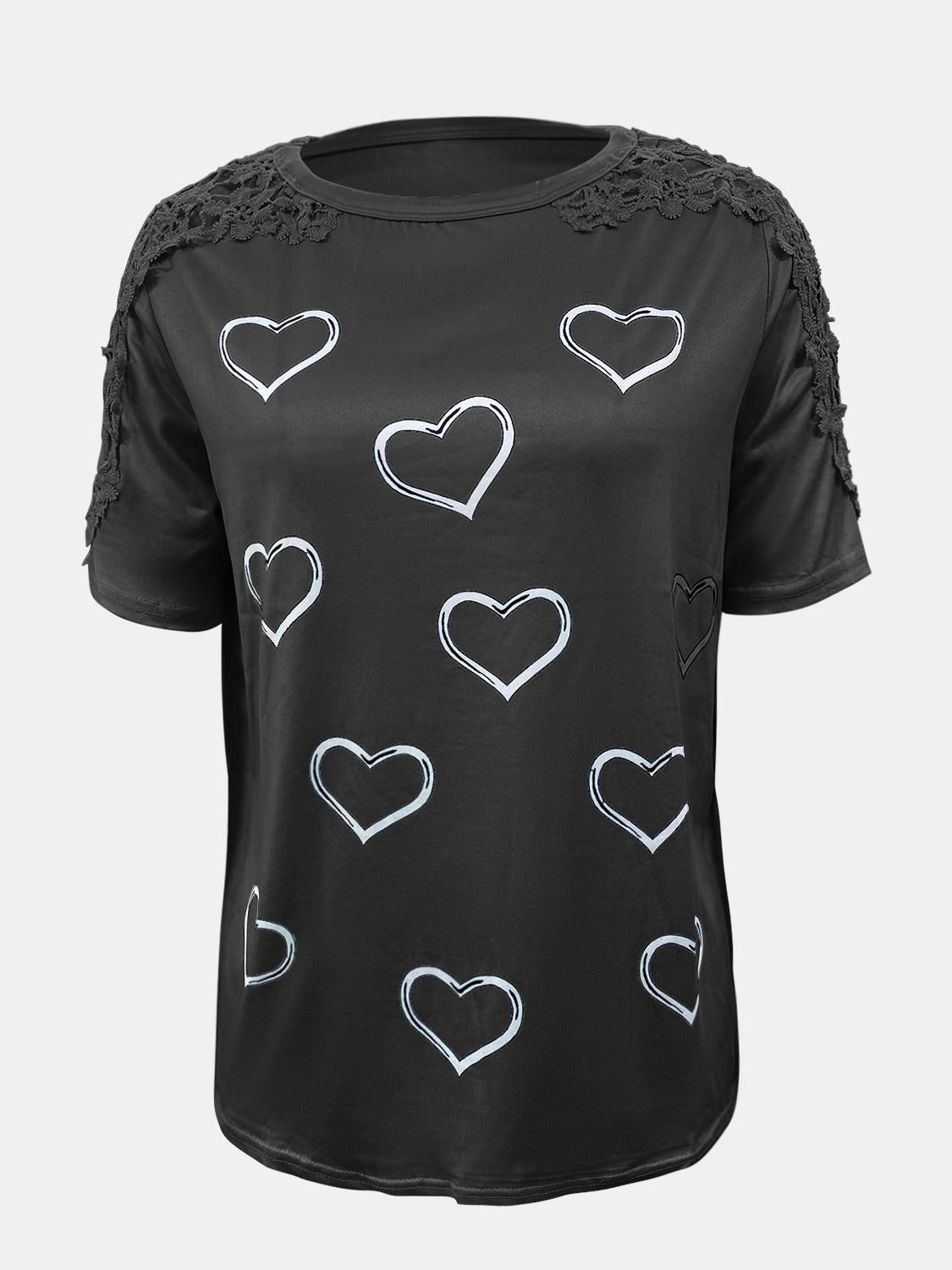 Lace Detail Heart Round Neck Short Sleeve Top