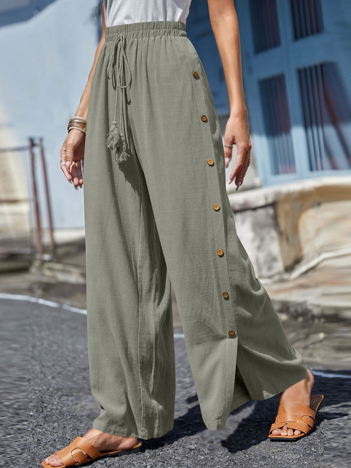 Full Size Tassel Wide Leg Pants - Danielle and Jason Baker LLC - Danielle Baker's Boutique