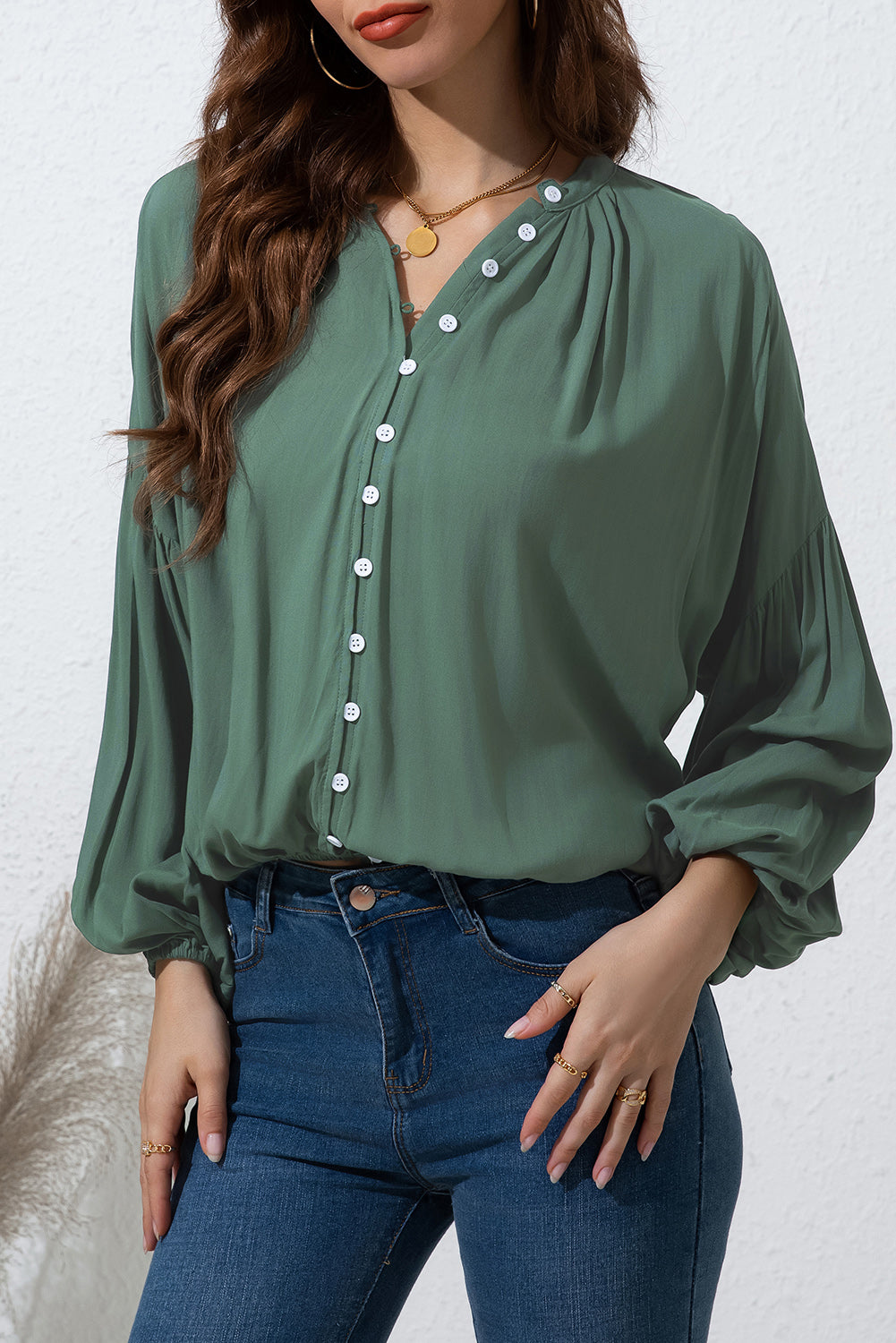 Button Up Balloon Sleeve Shirt - Danielle and Jason Baker LLC - Danielle Baker's Boutique