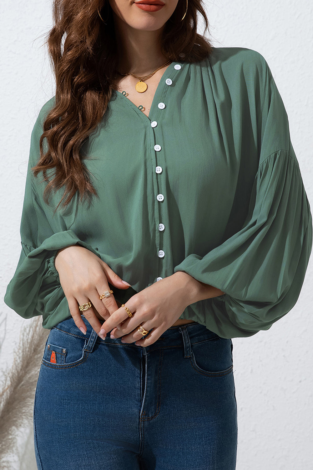 Button Up Balloon Sleeve Shirt - Danielle and Jason Baker LLC - Danielle Baker's Boutique