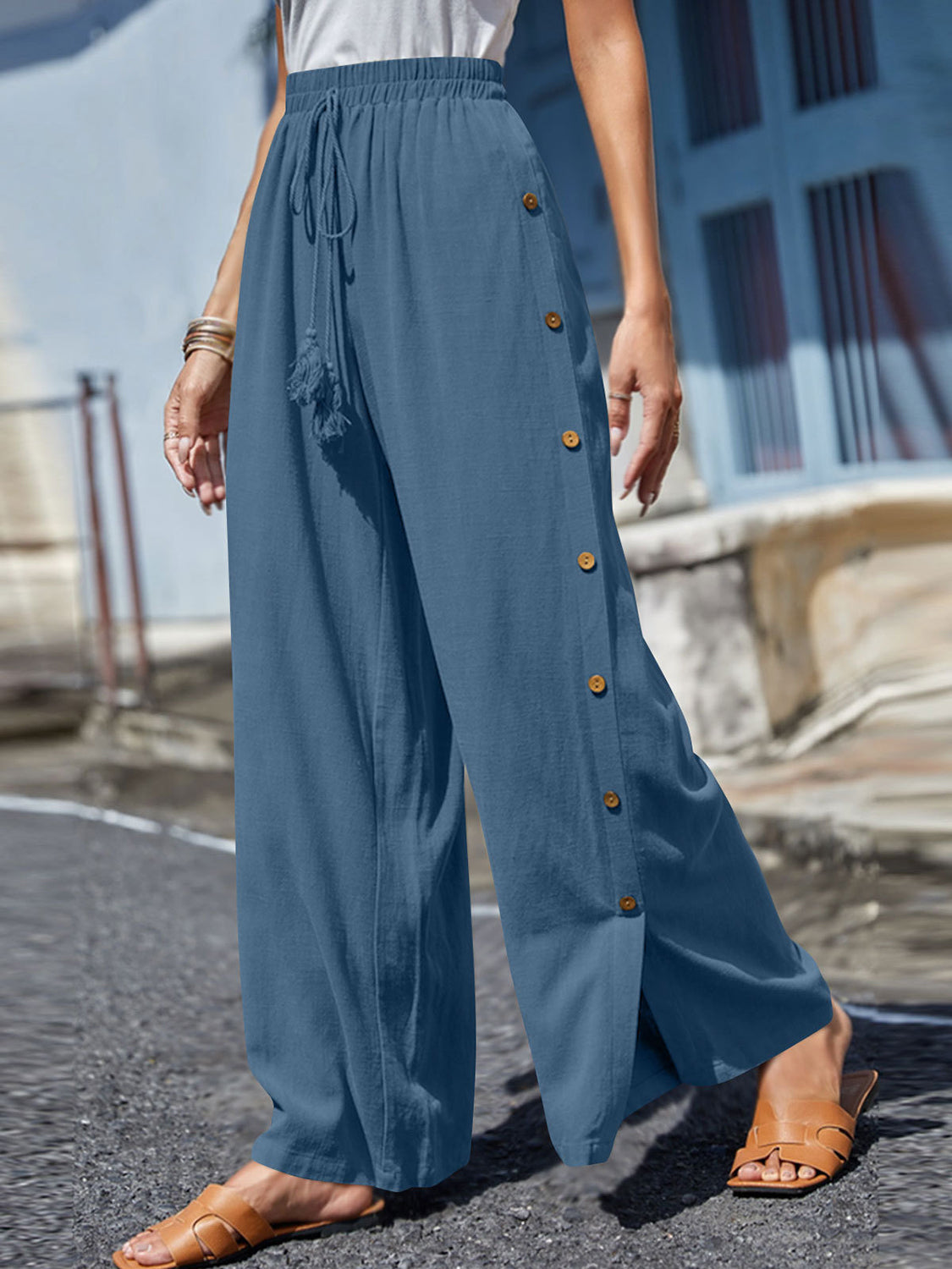 Full Size Tassel Wide Leg Pants - Danielle and Jason Baker LLC - Danielle Baker's Boutique