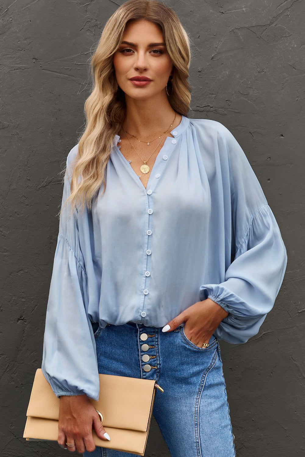 Button Up Balloon Sleeve Shirt - Danielle and Jason Baker LLC - Danielle Baker's Boutique