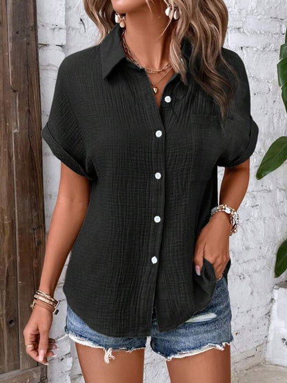 Textured Button Up Short Sleeve Shirt