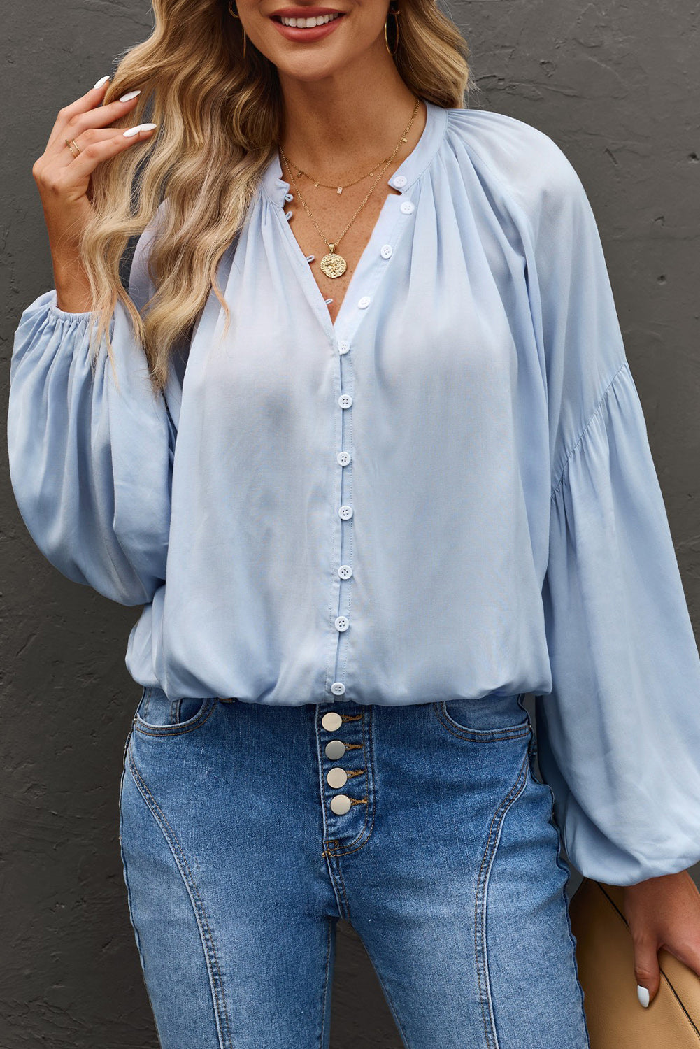 Button Up Balloon Sleeve Shirt - Danielle and Jason Baker LLC - Danielle Baker's Boutique