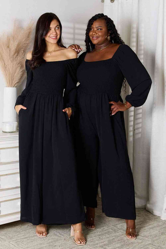 Stylish Square Neck Black Wide Leg Jumpsuit with Pockets - Danielle and Jason Baker LLC - Danielle Baker's Boutique