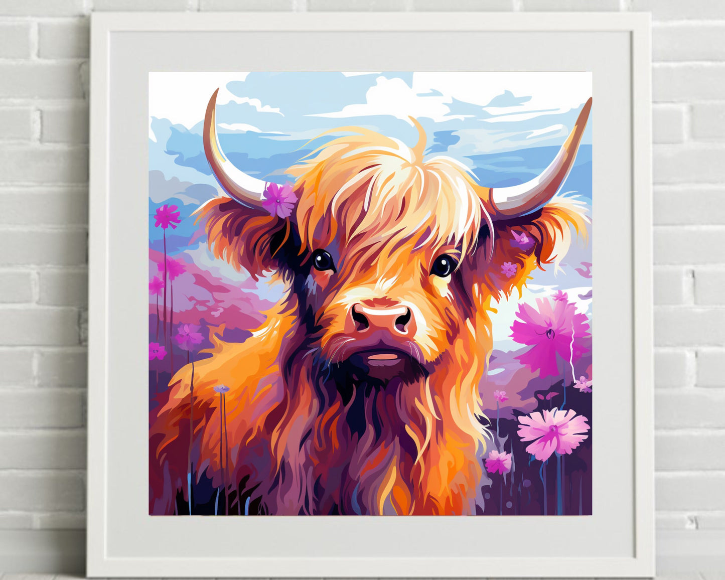 Abstract Color Highland cow print, digital download, farm animal print, highland cow wall art, farmhouse, cow poster, instant download