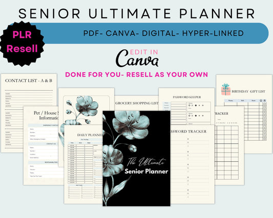 PLR Ultimate SENIOR Printable Planner, Huge 140 Page Planner, 2023 & 2024 Digital Planner, Undated iPad Planner, Home Management